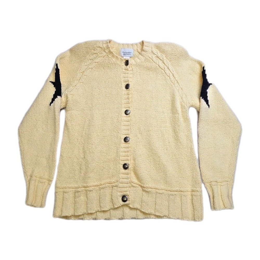 Vintage 2001 Cable Knit Star Sweater Silver Buttons Cardigan Christopher Banks L